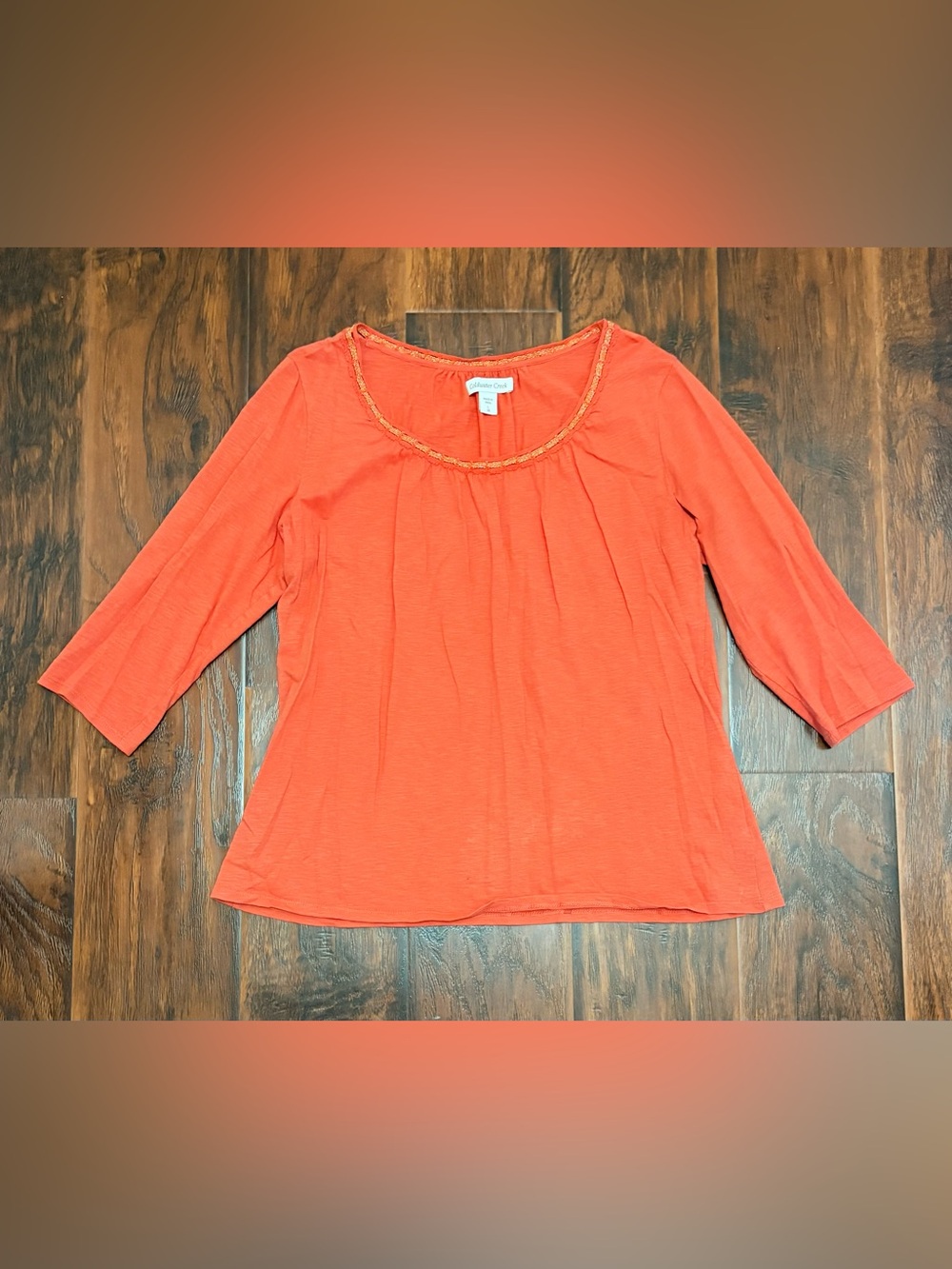 Coldwater Creek Women’s L 14 Coral 3/4 Sleeve Embellished Scoop Neck Top